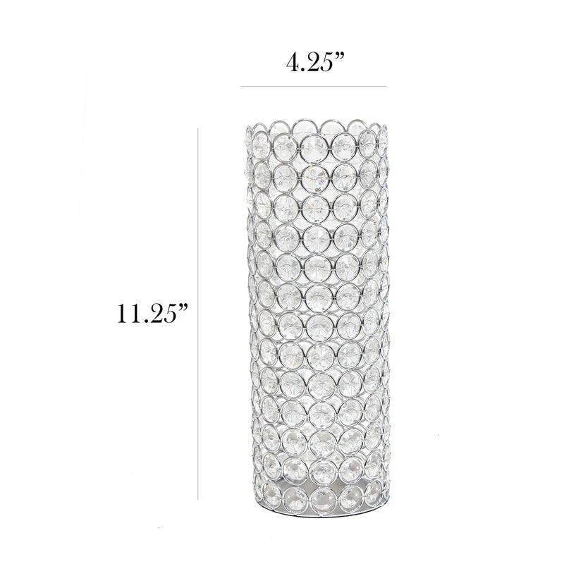 Elegant Designs HG1009-CHR Elipse Cylindrical Crystal Decorative Flower Vase, Candle Holder, Wedding Centerpiece, 11.25 Inch, Chrome - Image 2